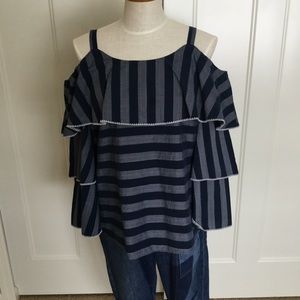 Inc International Blue flamenco top